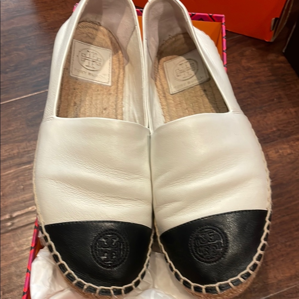 Tory Burch Black and White Espadrille Flats